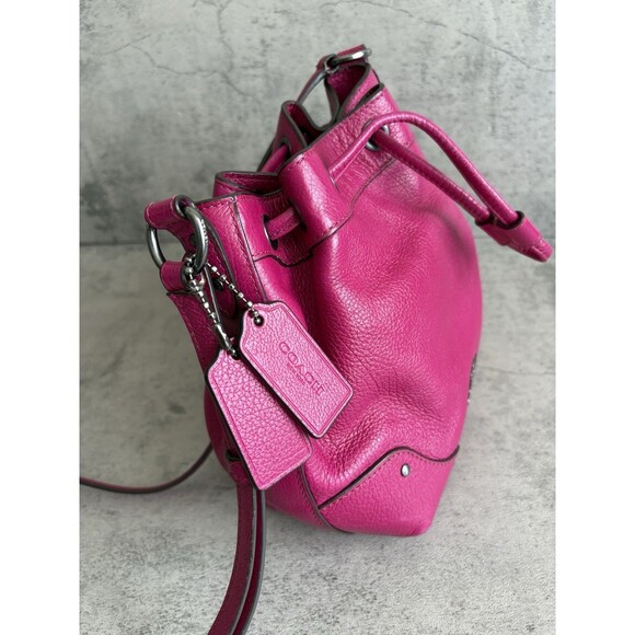 COACH Leather DrawstringBucket Mickie Satchel ShoulderCrossbody Bag 35363 Pink - Picture 6 of 10